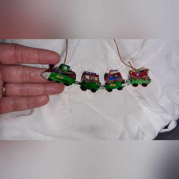 4 piece Vintage Mini Hard Plastic Train Set Christmas Ornaments - Picture 6 of 14